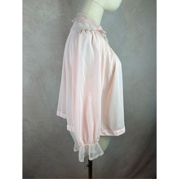 Vintage 1960s Nylon Bed Jacket Lingerie Baby Pink - Picture 6 of 8